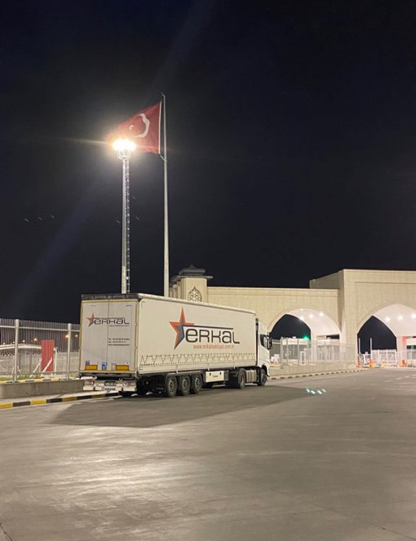 Erkal Nakliyat truck at night terminal operation